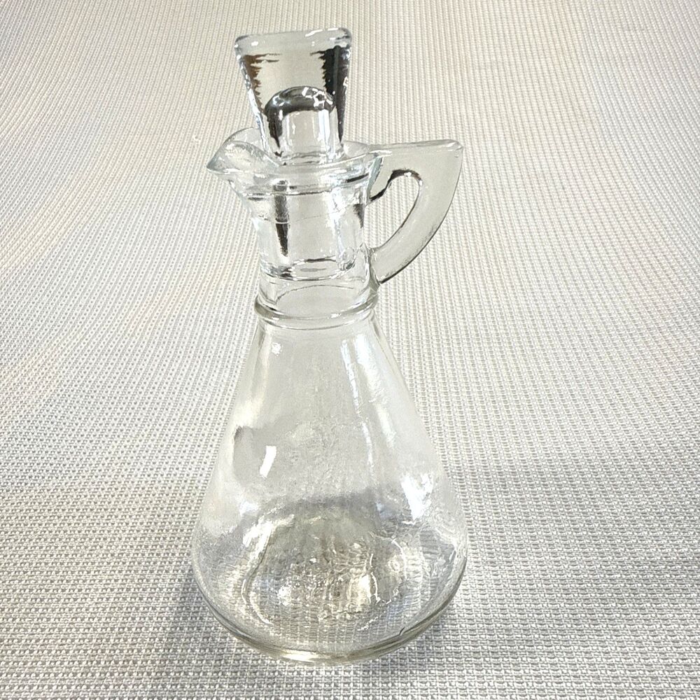 Vintage Hazel-Atlas Pressed Glass Cruet & Original Stopper 4-8 Oil/Vinegar